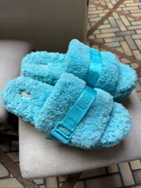 UGG Plush Double Band Slide Sandals - Turquoise